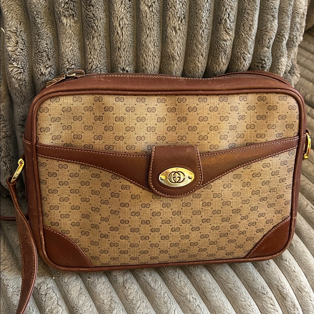 Gucci Brown/Tan Monogram Crossbody Bag